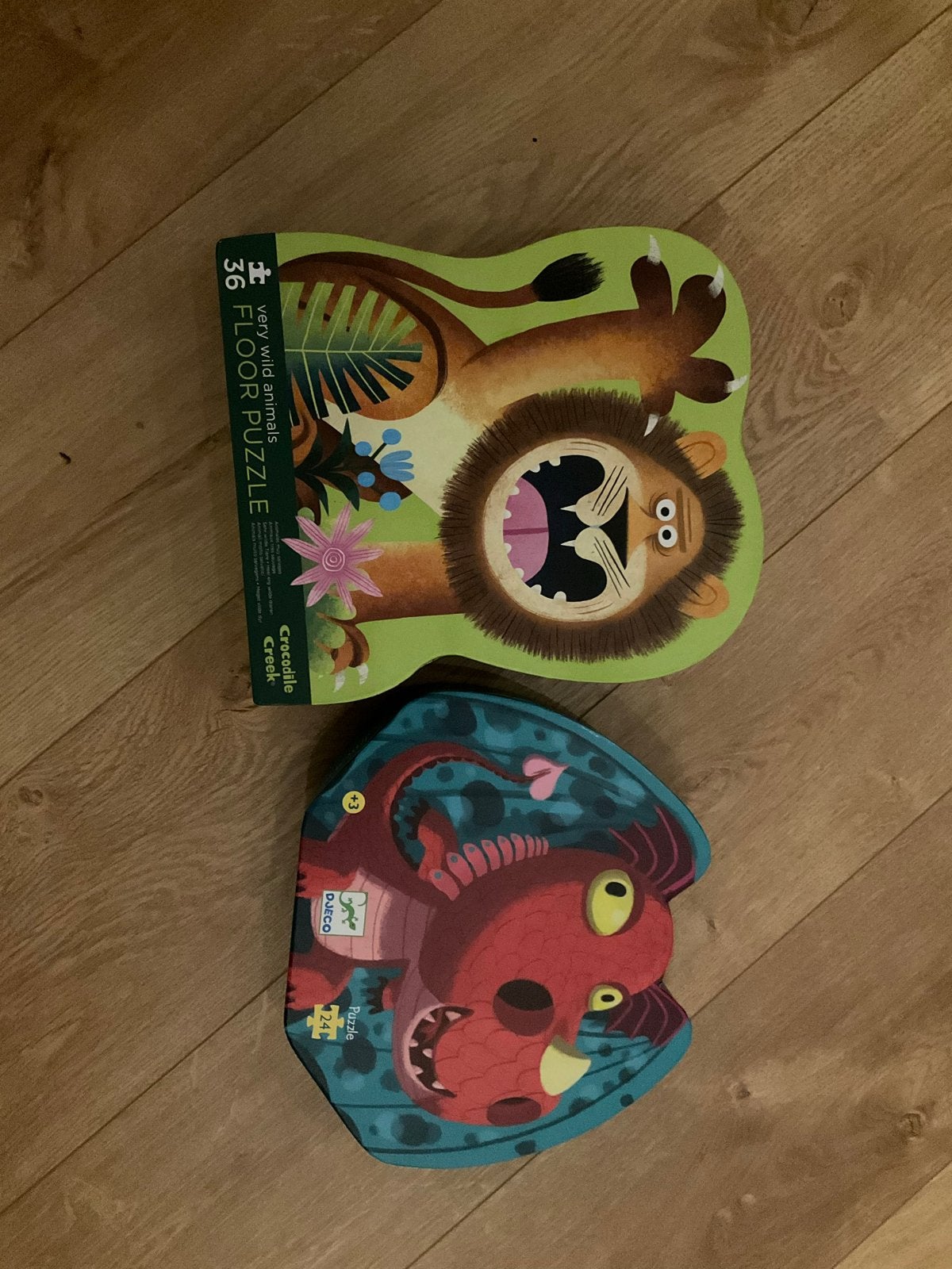 2 leuke vloer kinderpuzzels: Draak & Wilde Dieren, Ophalen of Verzenden, 10 tot 50 stukjes, Zo goed als nieuw, 2 tot 4 jaar