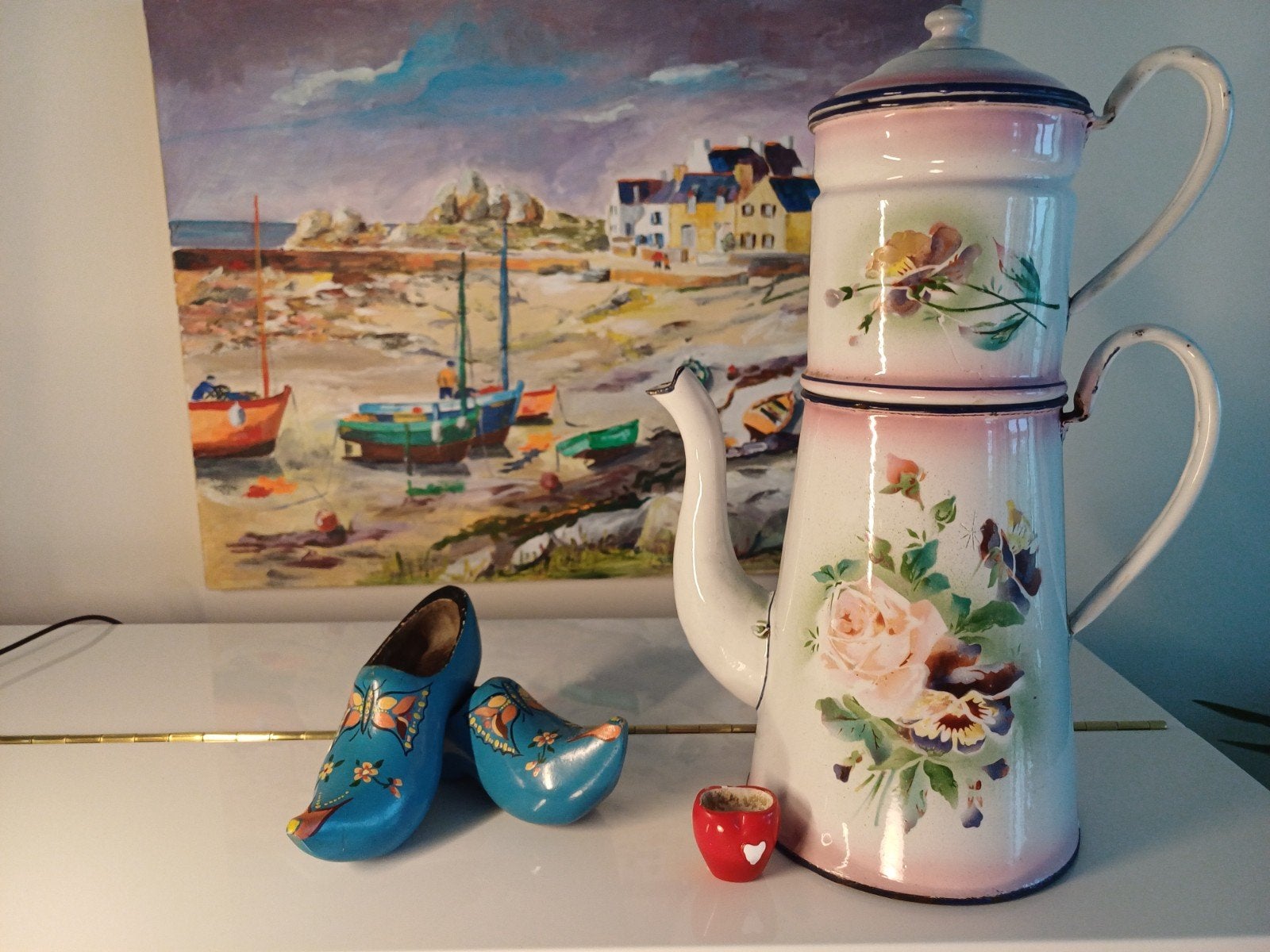 Rosekleurige Japy koffiepot met vioolmotief, Ophalen of Verzenden