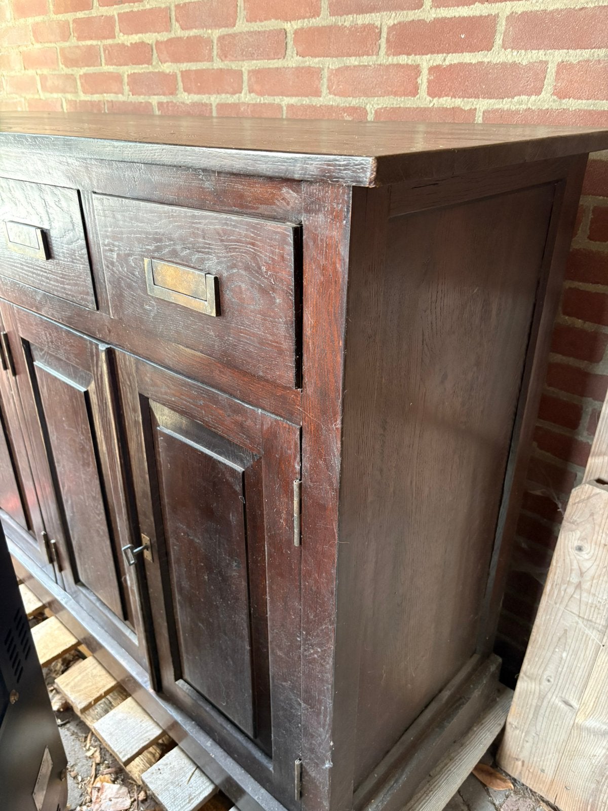 Dressoir kast mahonie hout 3 deurs en lades, Ophalen, Zo goed als nieuw, 25 tot 50 cm, Met deur(en)