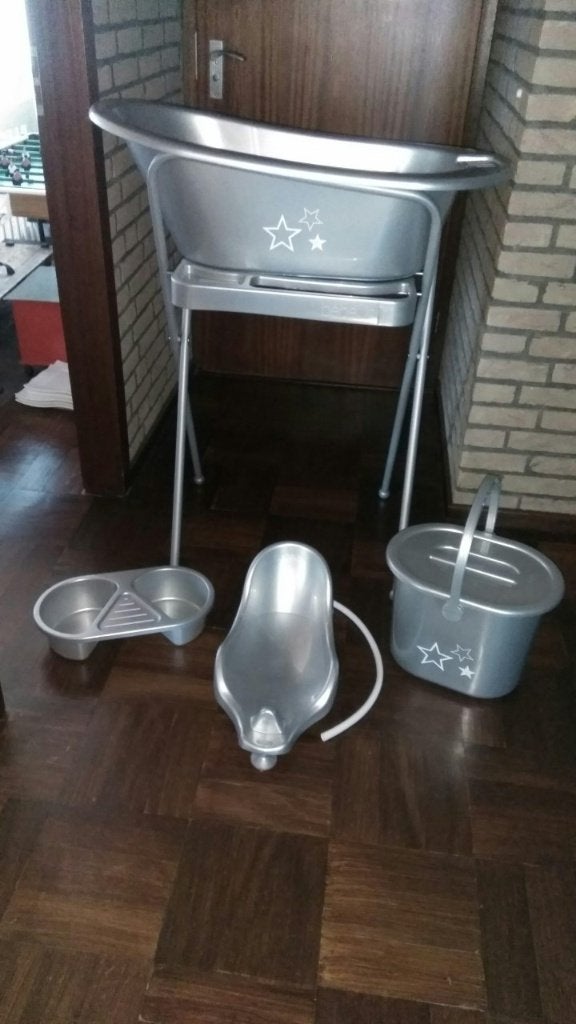 5-delige bad-set met sterren.   Bébéjou.   Metallic grijs., Ophalen, Zo goed als nieuw, Badje, Bébé-jou