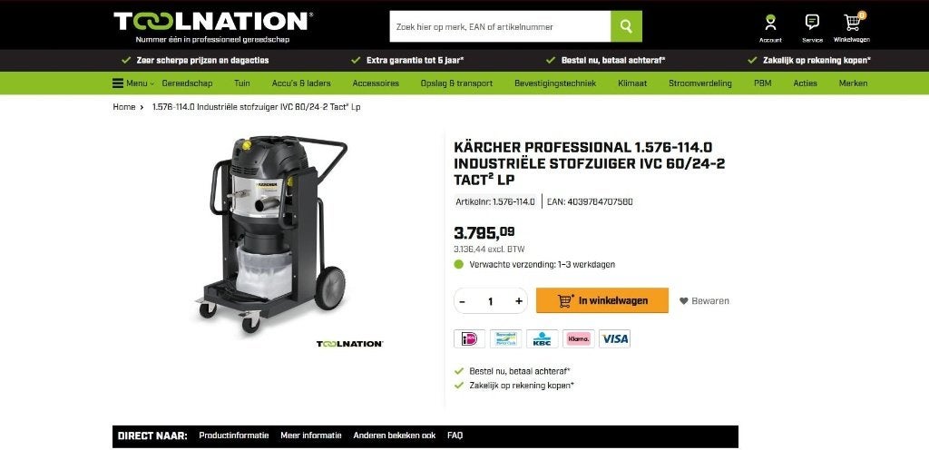 KÄRCHER PROFESSIONAL INDUSTRIËLE STOFZUIGER IVC 60/24-2, Ophalen, Gebruikt