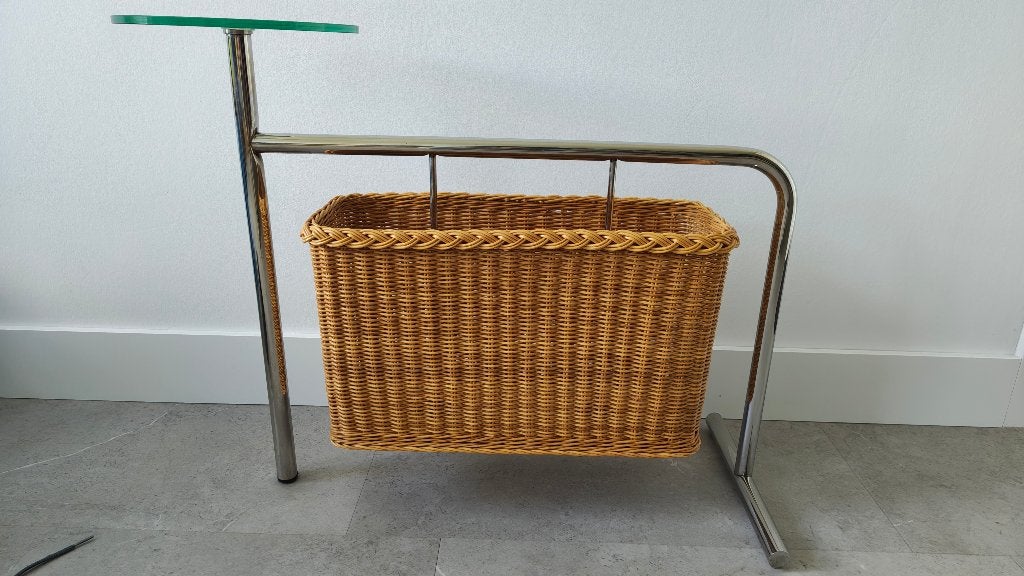 Bijzettafel met lectuurbak Zanotta Italy, Andrea Branzi 1993, 45 tot 60 cm, Gebruikt, Rond, Glas