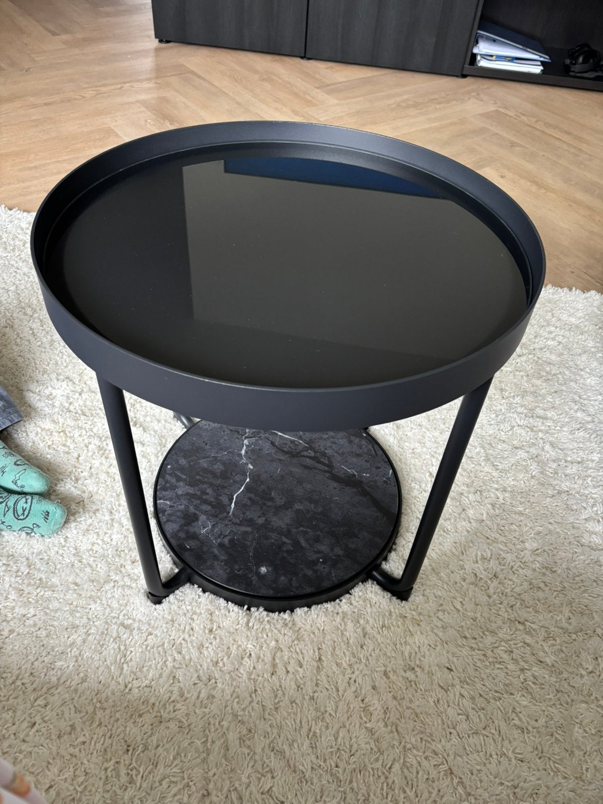 Ikea Frötorp tafeltje antraciet marmer zwart 48 cm, Huis en Inrichting, Minder dan 55 cm, Rond, Zo goed als nieuw, Ophalen