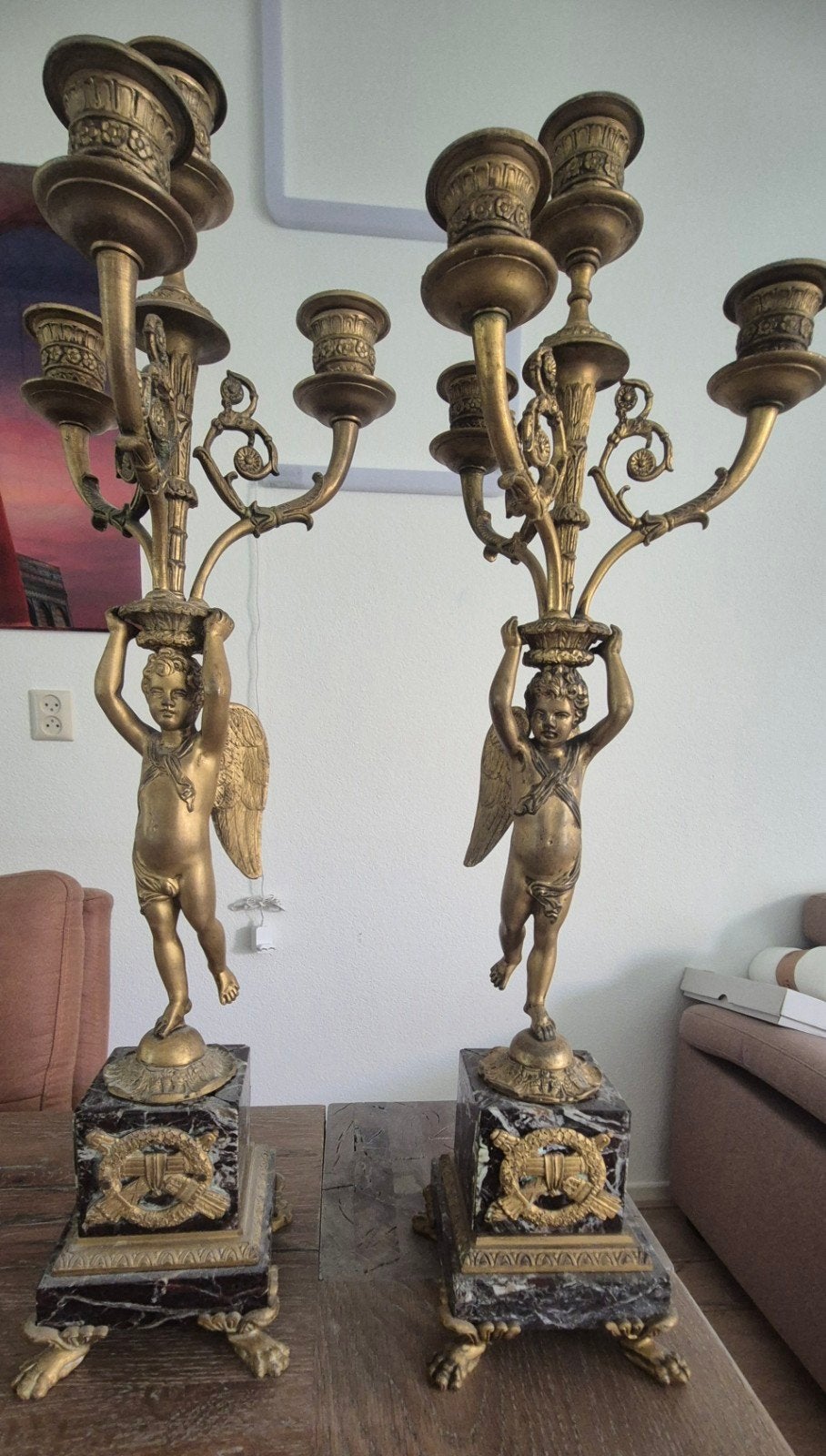 Antieke kandelaars  setje, Ophalen of Verzenden, Koper of Brons