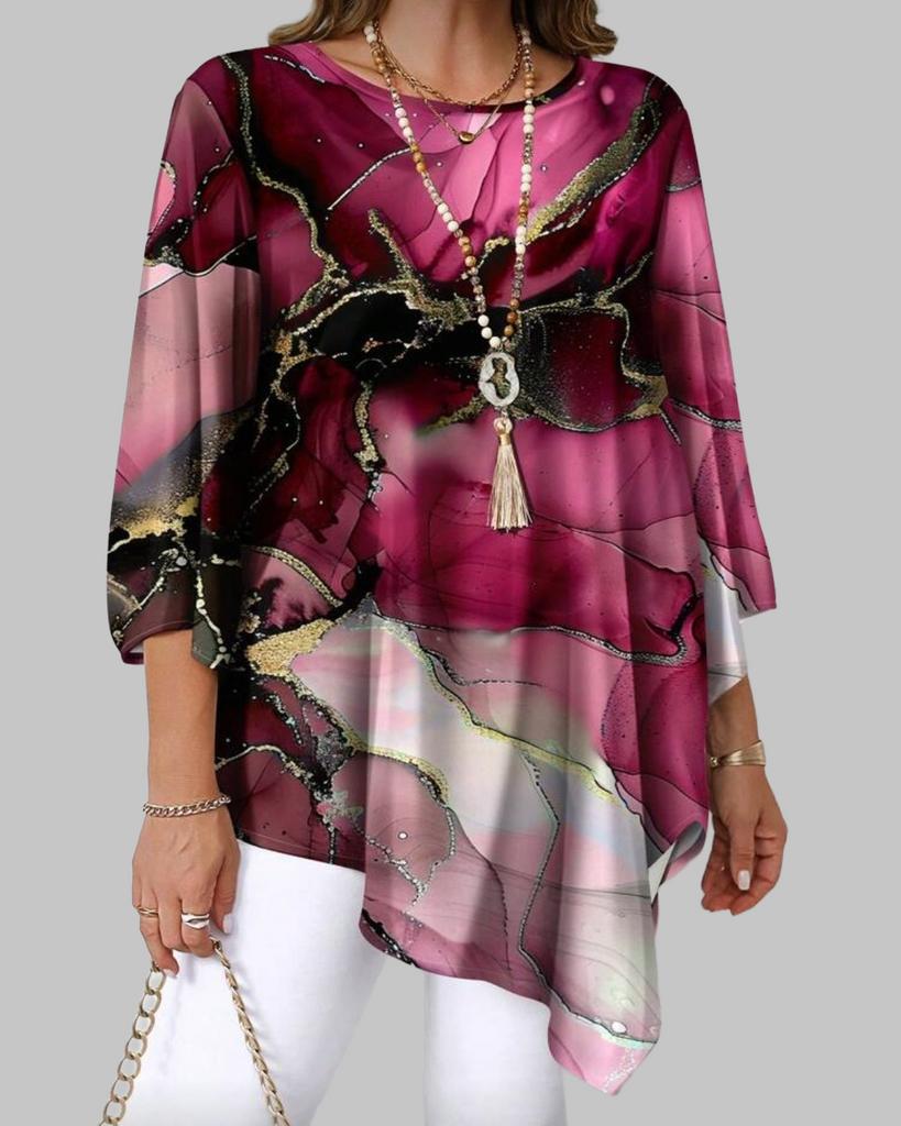 Elegante Blouse met Abstracte Print - Roze/Paars( 44-52), Kleding | Dames, Grote Maten, Verzenden, Nieuw, Roze, Shirt of Top