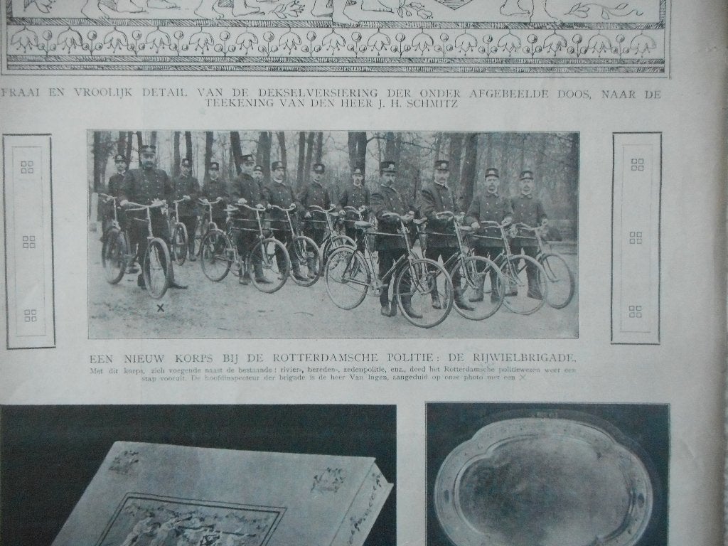Rotterdam. Politie. De Rijwielbrigade. 1909., Verzamelen, Ophalen of Verzenden, Voor 1920, Nederland, Knipsel(s)