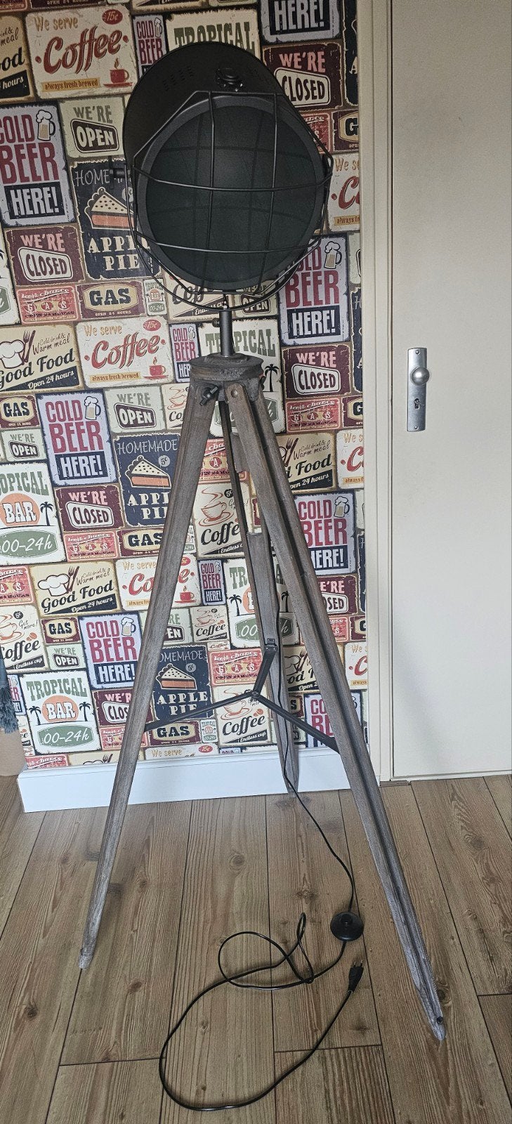 Nieuwe industriële vloerlamp met houten statief, Ophalen, Nieuw, Industrieel, Modern, E27 (groot)