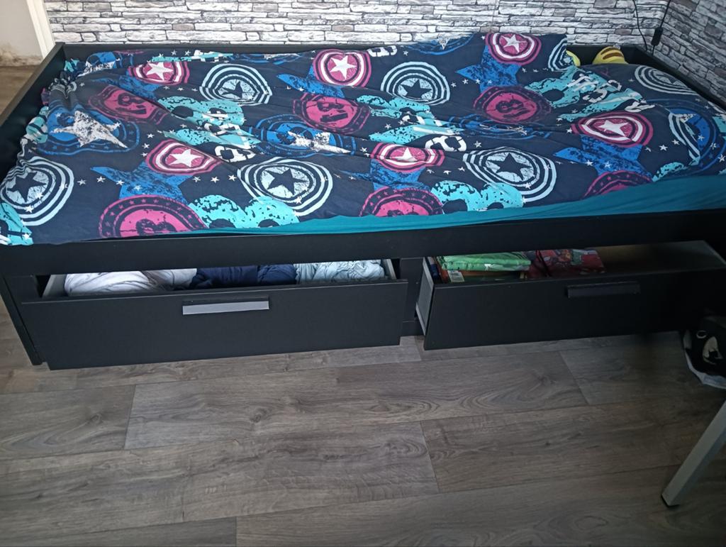 Teab IKEA BRIMNES Uitschuifbaar Bed met Lades - Zwart, Ophalen, Zwart, 80 cm, 200 cm