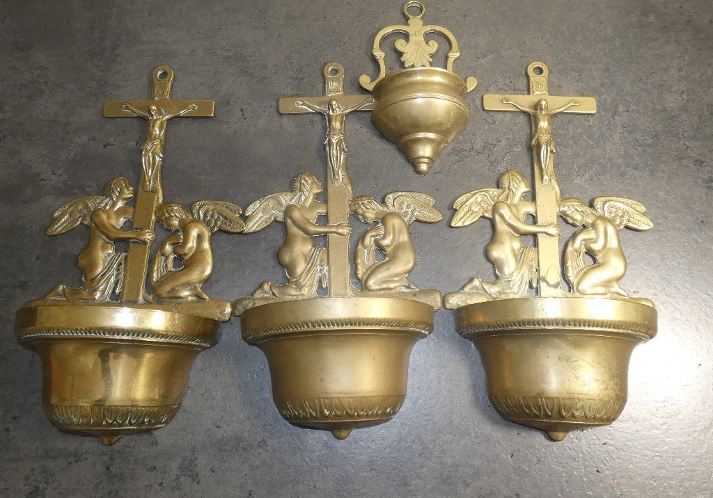4x brons of messing wijwaterbakjes [1329], Ophalen of Verzenden
