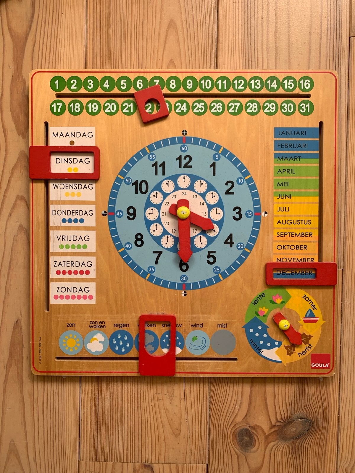Goula Kalender Klok - Leerzame Houten Klok en Kalender, Ophalen of Verzenden, Zo goed als nieuw, Ontdekken