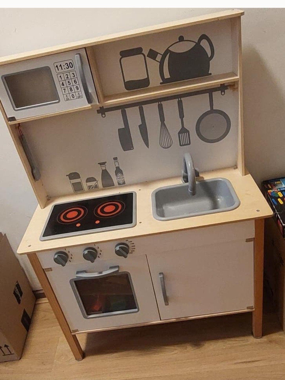 Houten speelkeuken met kookplaat, spoelbak en oven, Ophalen, Gebruikt, Hout, Speelkeuken