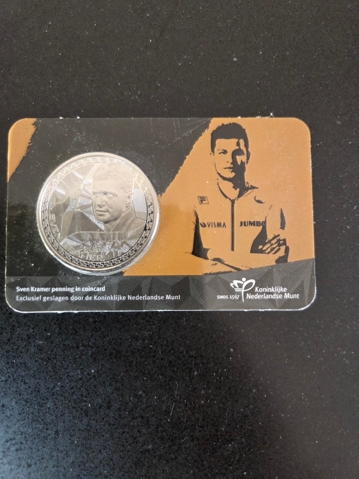 Sven Kramer penning in coincard, Ophalen of Verzenden, Overige waardes, Losse munt, Zilver