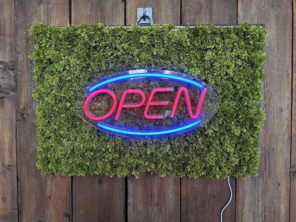 Lamp open ledsign logo op kunstmos winkel horeca etalage, Huis en Inrichting, Dimbaar, Ophalen, Meerkleurig, Overige stijlen