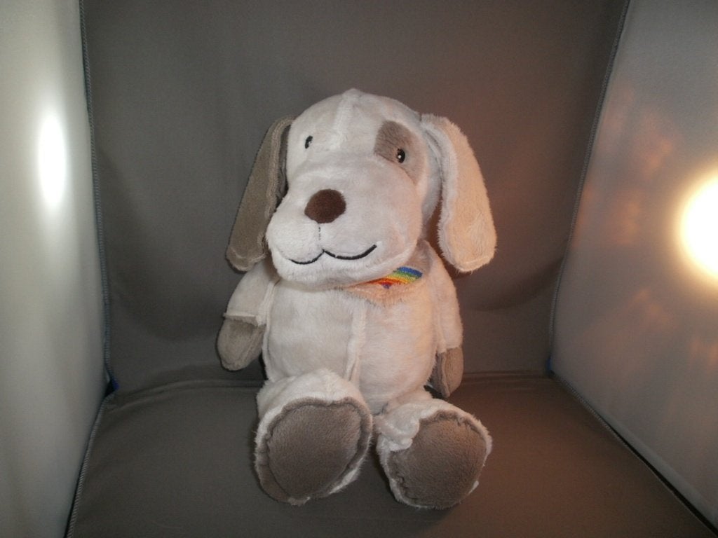 FBTO hond snoef bruin/ crème met regenboog sjaal om 36 cm, Overige merken, Overige karakters, Middelgroot (20 tot 80 cm), Bruin