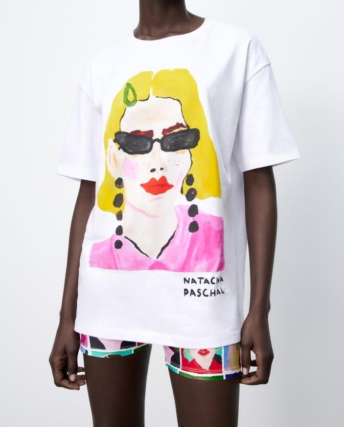 Zara wit t-shirt shirt met print van Natacha Paschal maat M, Maat 38/40 (M), Wit, Nieuw, Ophalen of Verzenden