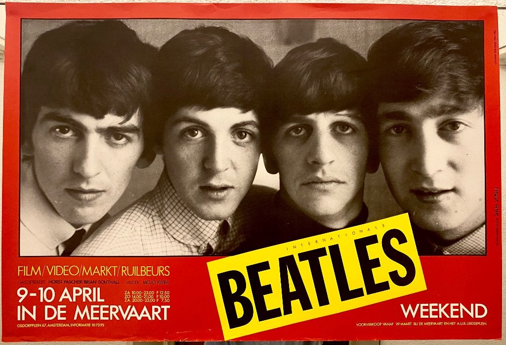 Poster The Beatles Fandag de Meervaart. Jaren'90, Ophalen of Verzenden, Gebruikt, Poster, Artwork of Schilderij