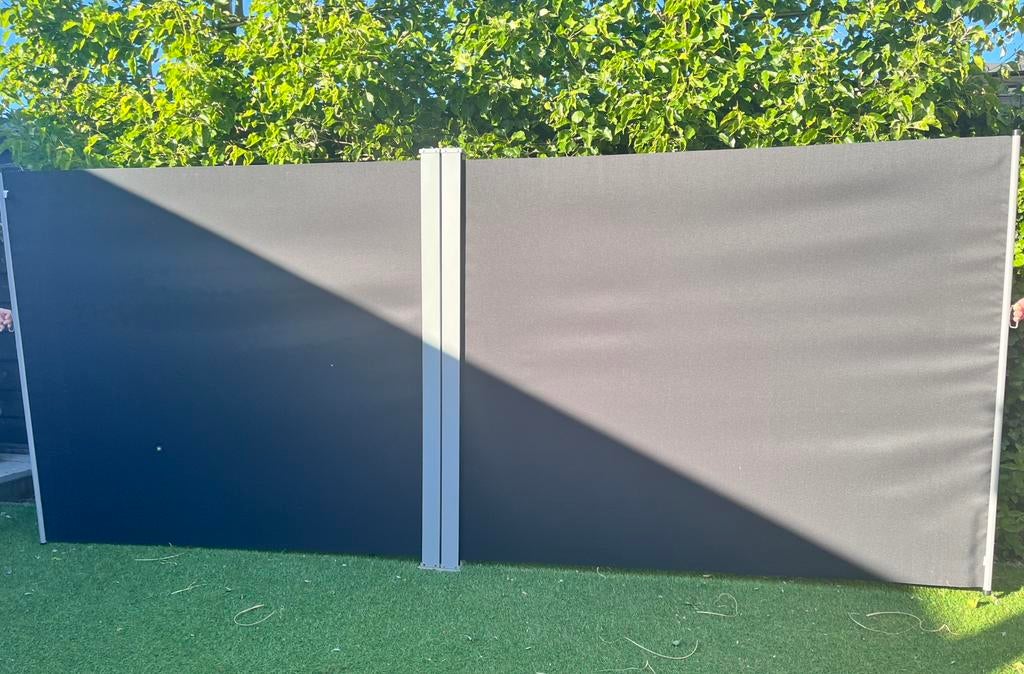 Zijscherm/Windscherm - Grijs (2x 190cm breed), Tuin en Terras, Ophalen, Aluminium, Zo goed als nieuw, 200 cm of meer