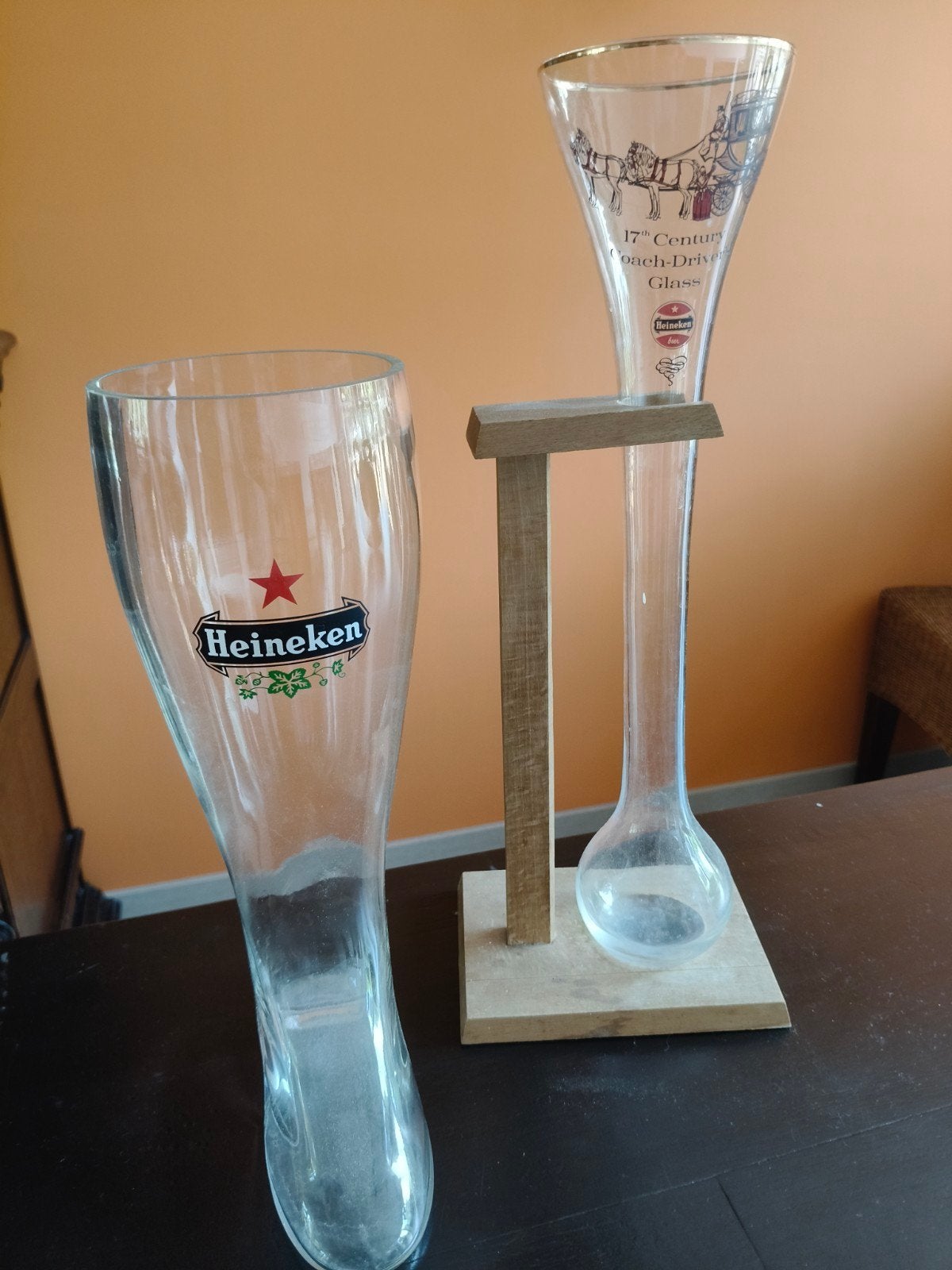 Heineken koetsiersglas en een Heineken laars, Verzamelen, Biermerken, Ophalen, Heineken