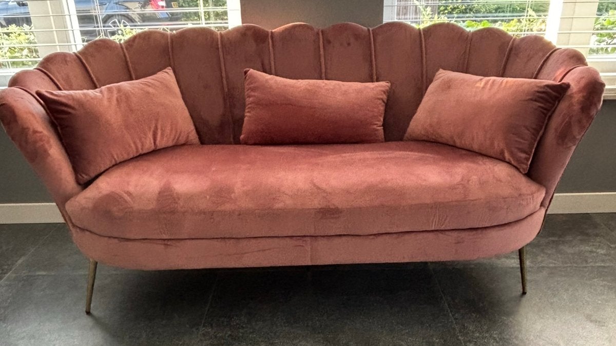 Roze velet schelpbank 3-zits, Ophalen, Zo goed als nieuw, Stof, Hotel chique