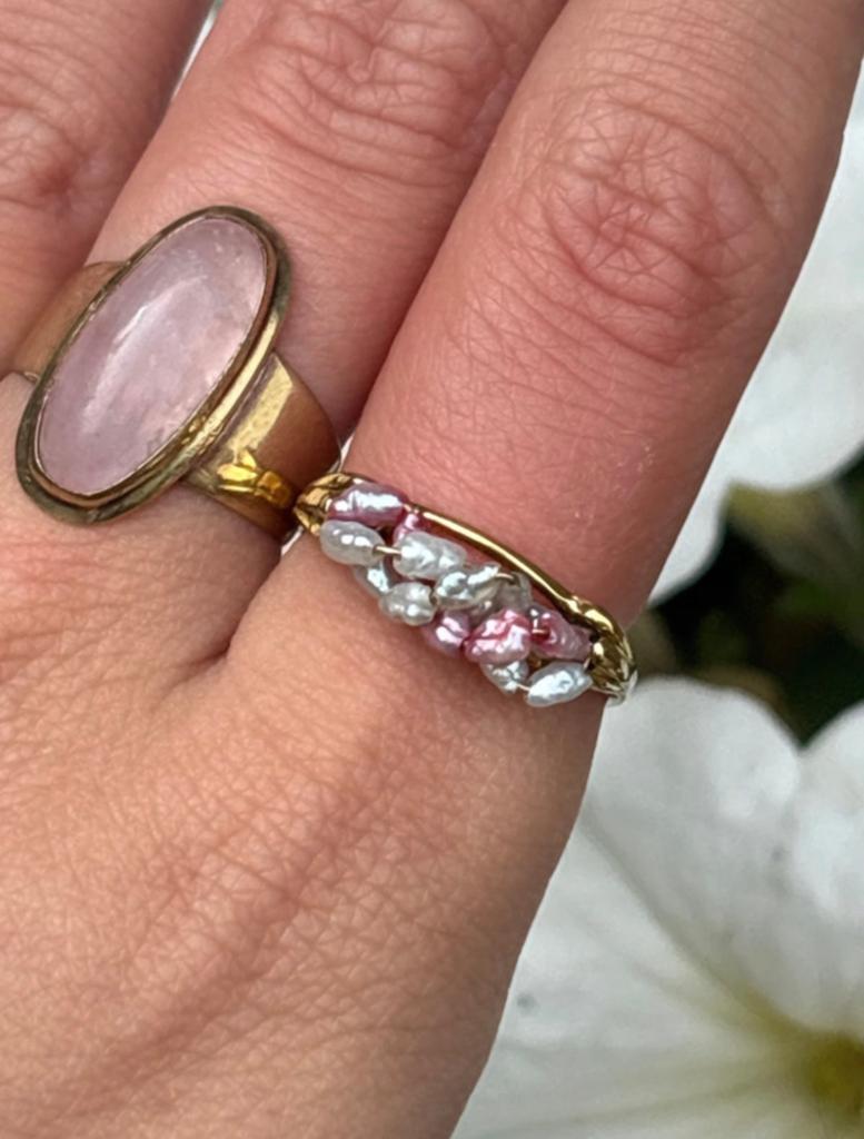 8 karaat gouden ring met parel, 18 tot 19, Verzenden, Zo goed als nieuw, Dame