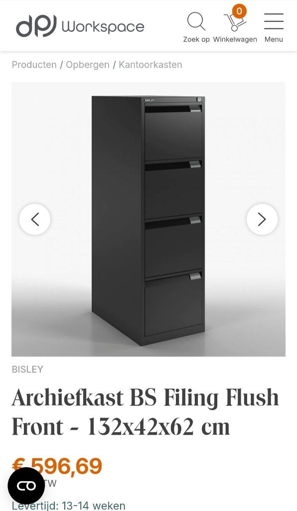 Bisley archiefkast met 4 laden – afsluitbaar – incl. sleutel, Ophalen, Gebruikt, 25 tot 50 cm, 100 tot 150 cm