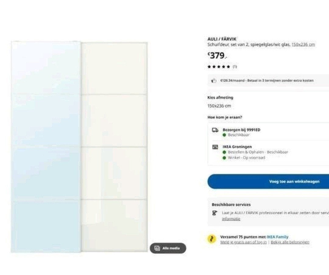 Ikea Pax schuifdeuren Auli en Farvik spiegelglas / melk, Huis en Inrichting, Kasten | Kledingkasten, Ophalen, Zo goed als nieuw