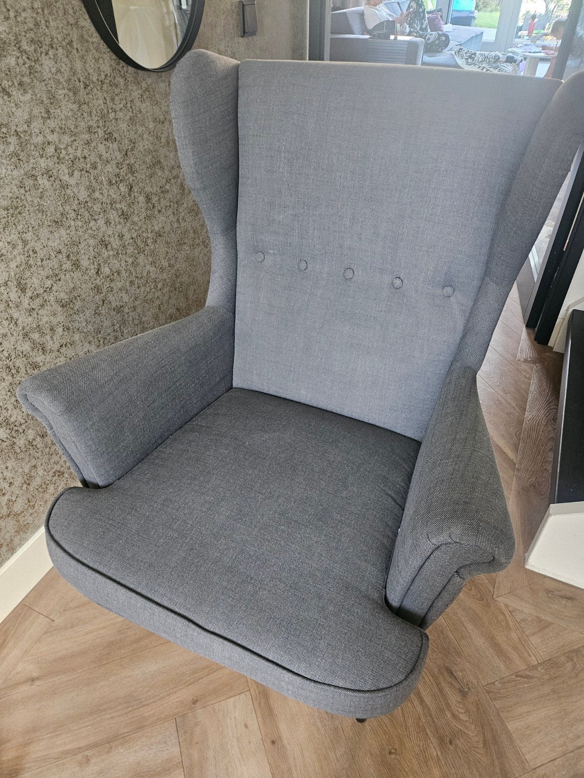 Ikea Strandmon fauteuil - Grijs, Ophalen, Gebruikt, 75 tot 100 cm, 75 tot 100 cm