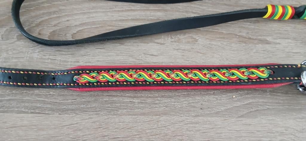Handgemaakte leren hondenriem en halsband met paracord, Ophalen of Verzenden, Zo goed als nieuw