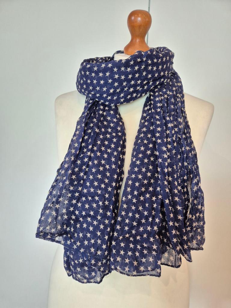 BECKSÖNDERGAARD Sjaal Blauw met Beige Sterretjes Katoen, Kleding | Dames, Mutsen, Sjaals en Handschoenen, BECKSÖNDERGAARD, Verzenden
