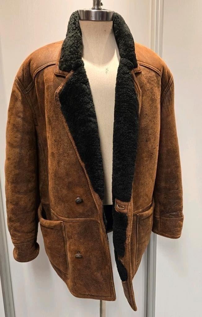 Heren lammy coat - maat 54 / L - lamsleer en lamsvacht, Ophalen of Verzenden, Zo goed als nieuw, Maat 52/54 (L), Bruin
