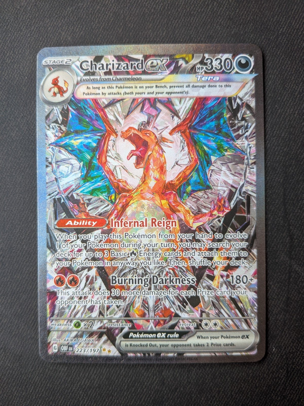 Charizard ex Tera Pokémon kaart 223/197 Obsidian Flames, Ophalen of Verzenden, Zo goed als nieuw, Losse kaart