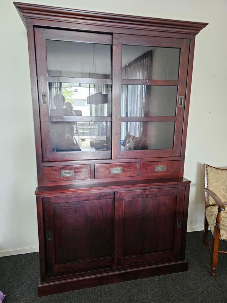 Teakhouten buffetkast met schuifdeuren en lades, Ophalen, Gebruikt, Klassiek, 25 tot 50 cm