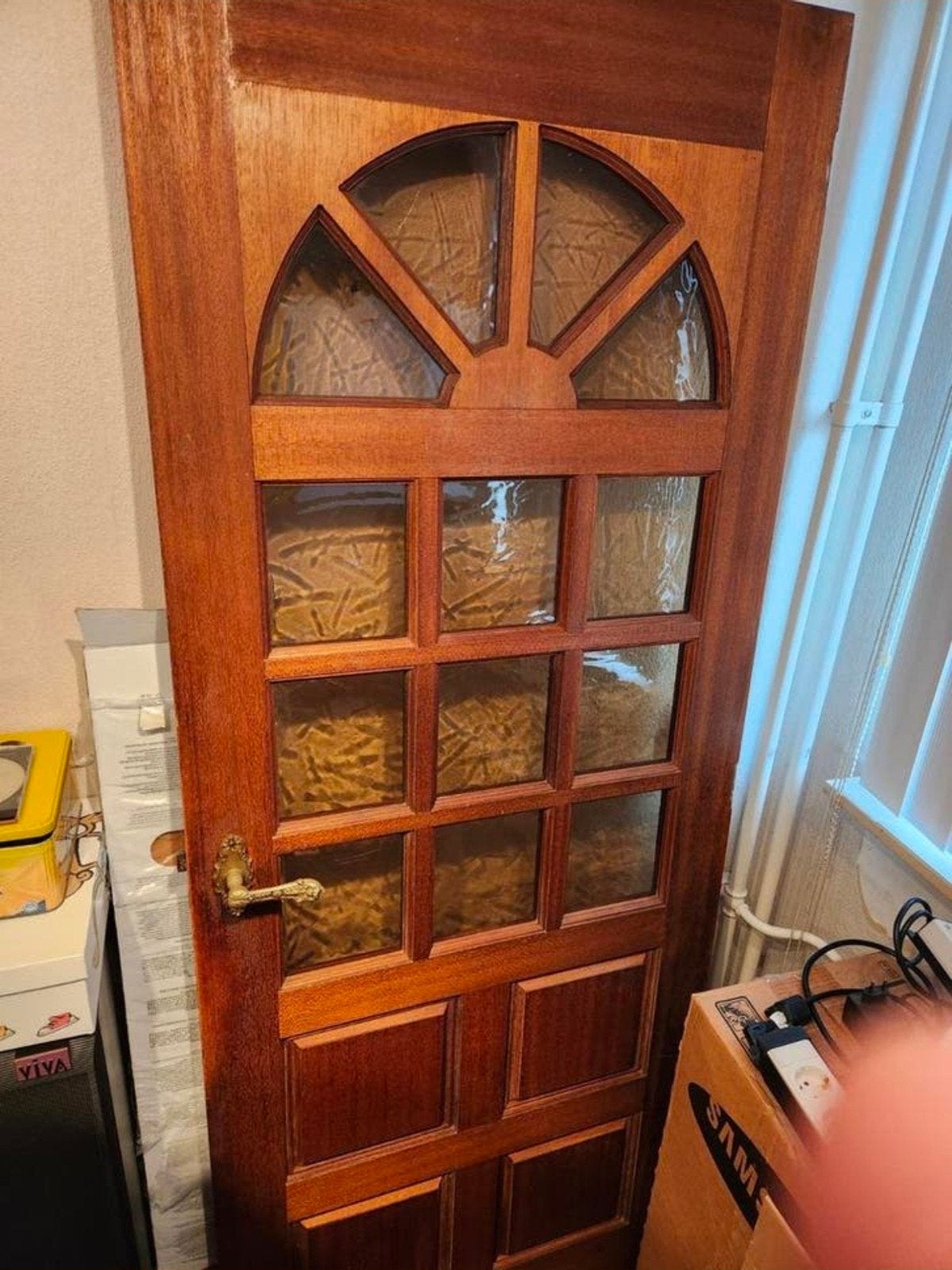 Eiken binnendeur met glas - klassiek/landelijk (201x77.5), Ophalen, Gebruikt, Minder dan 80 cm, Binnendeur