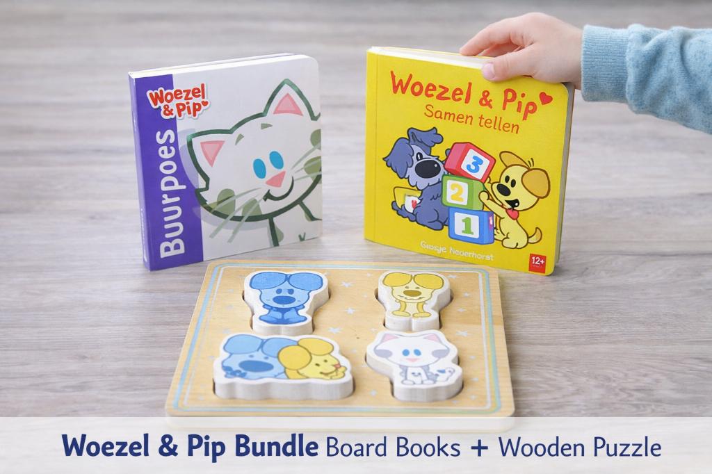 Woezel & Pip bundel – Boekjes + Telboek + Houten puzzel, Ophalen of Verzenden, Gebruikt, Overige typen