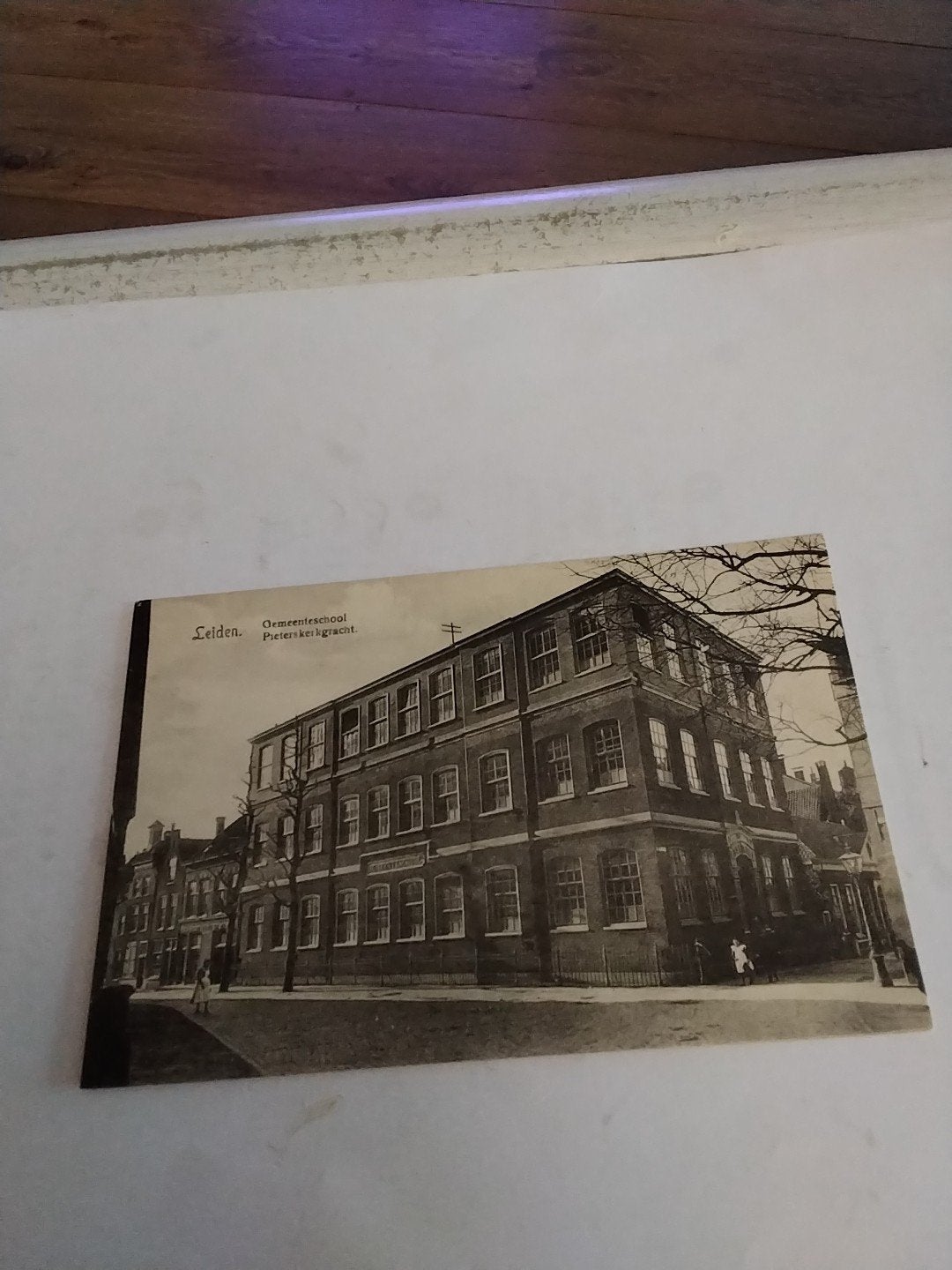 Oude Ansichtkaart Leiden: Gemeenteschool Pieterskerkgracht, Ophalen of Verzenden, Voor 1920, Ongelopen, Zuid-Holland