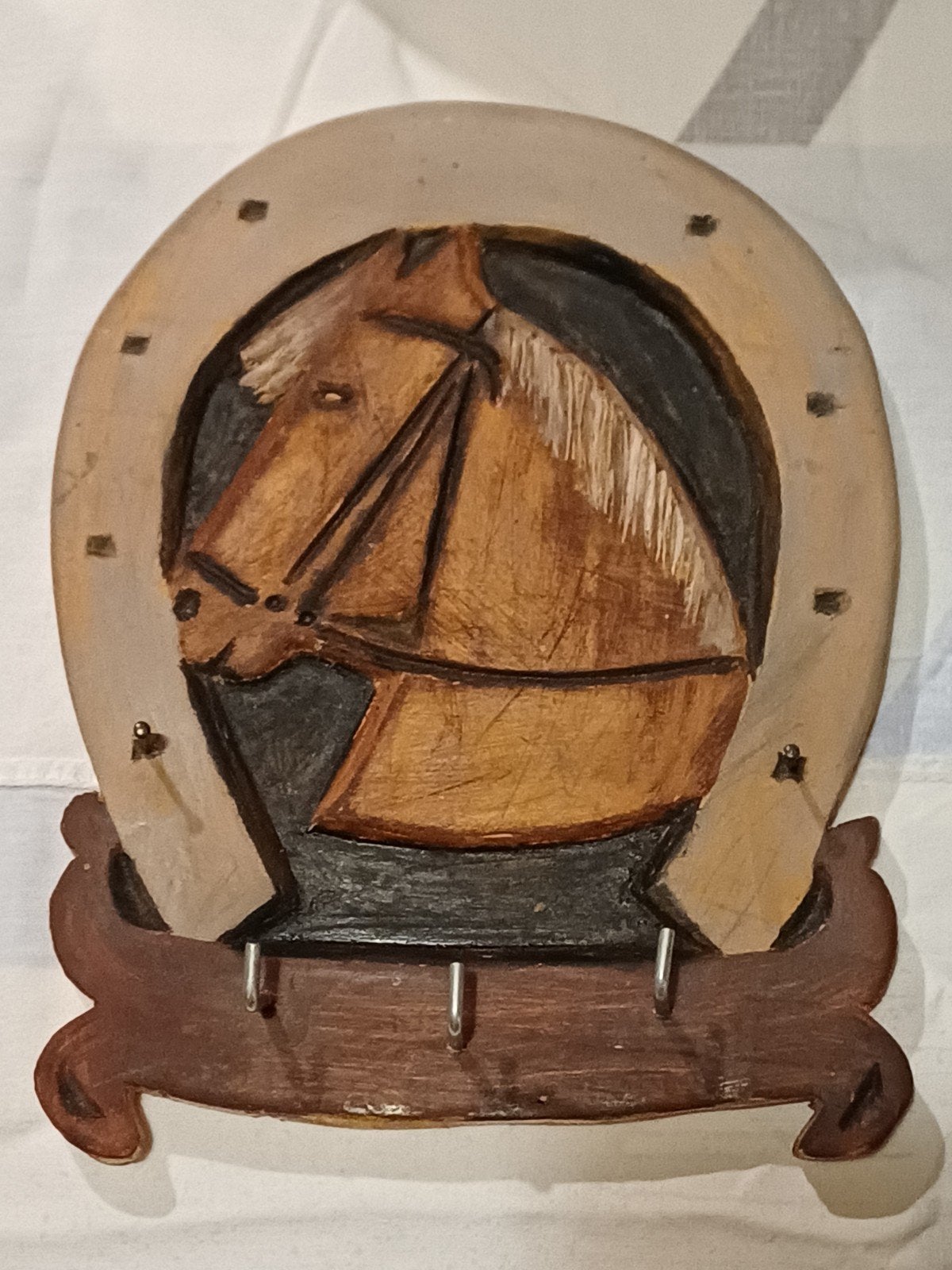 kapstok hout snijwerk paard en hoefijzer, Ophalen of Verzenden, Gebruikt, Bruin, Hout