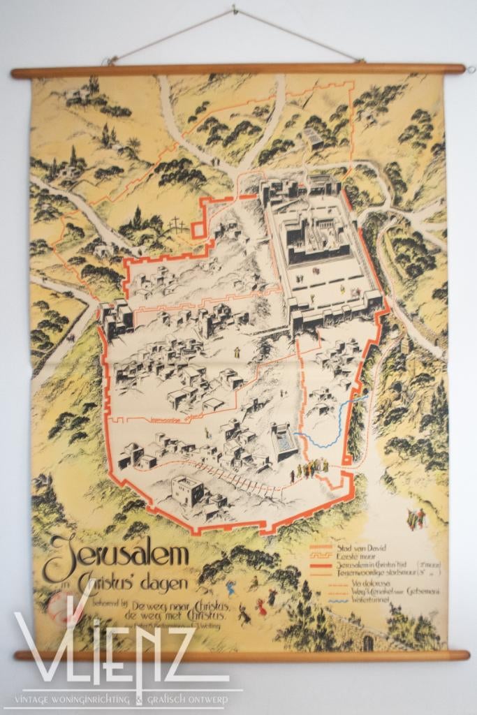 Vintage schoolplaat schoolkaart Jerusalem, Frans van Noorden, Antiek en Kunst, Antiek | Schoolplaten, Ophalen, Natuur en Biologie
