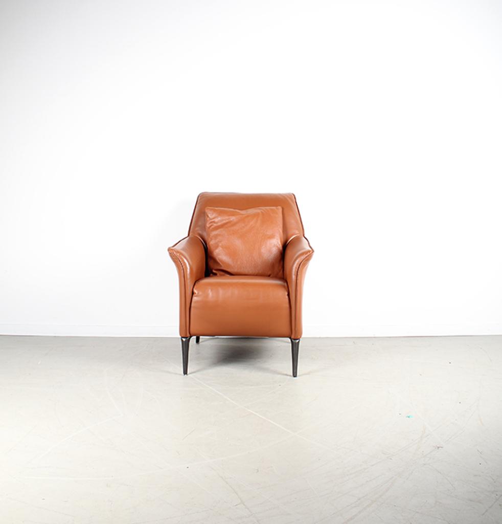 1x Leolux Mayuro Fauteuil Cognac Leer – Bruin/Antraciet, Huis en Inrichting, Fauteuils, Niet ingevuld, Minder dan 75 cm, Niet ingevuld