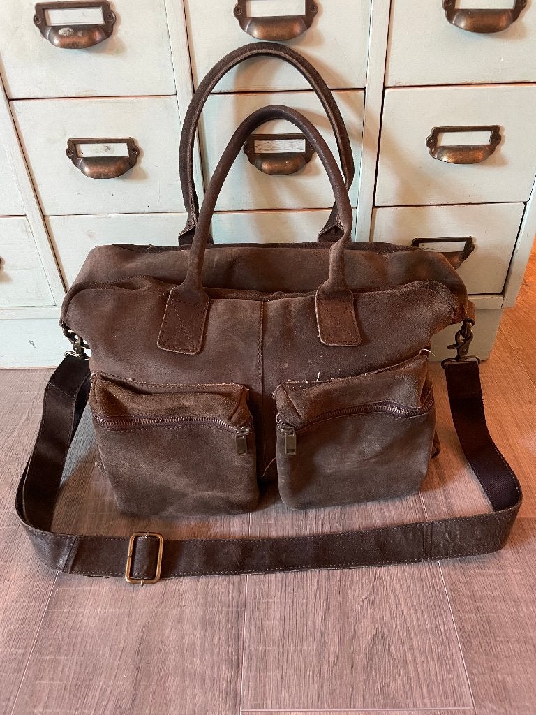 vintage groene ruime suede leren damestas schoudertas tas, Ophalen of Verzenden, Gebruikt, Groen, Leer