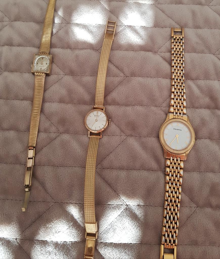3 dameshorloges Prisma&Pontiac, goudkleurig, Ophalen of Verzenden, Gebruikt