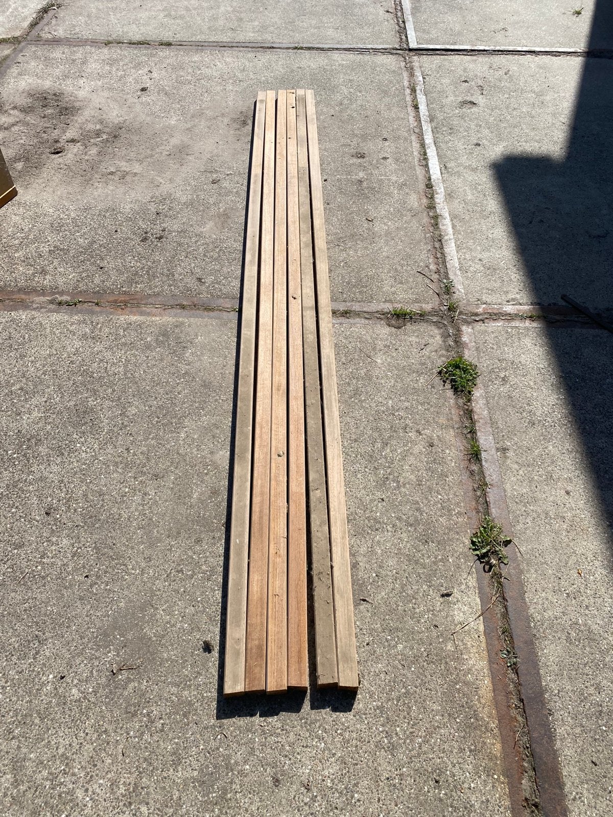 6 Teak houten latten 3x4 x 257, Ophalen, Minder dan 25 mm, Zo goed als nieuw, Plank