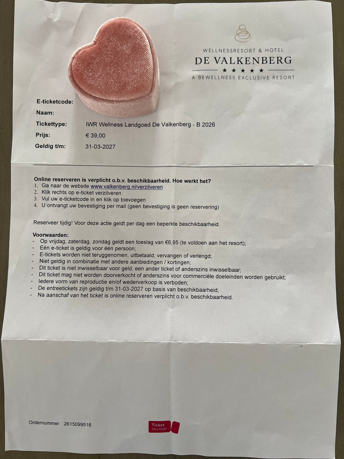 2 tickets voor Welnessresort de Valkenberg, Tickets en Kaartjes, Twee personen