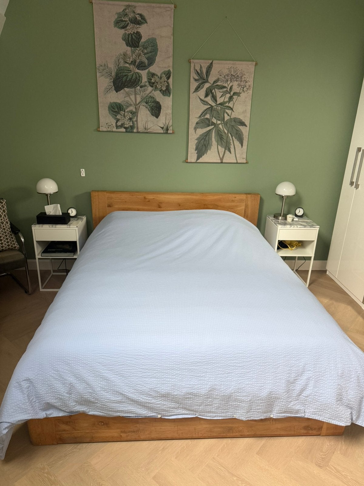 Bedframe eiken Goossens 160x200cm, Ophalen, Zo goed als nieuw, Tweepersoons
