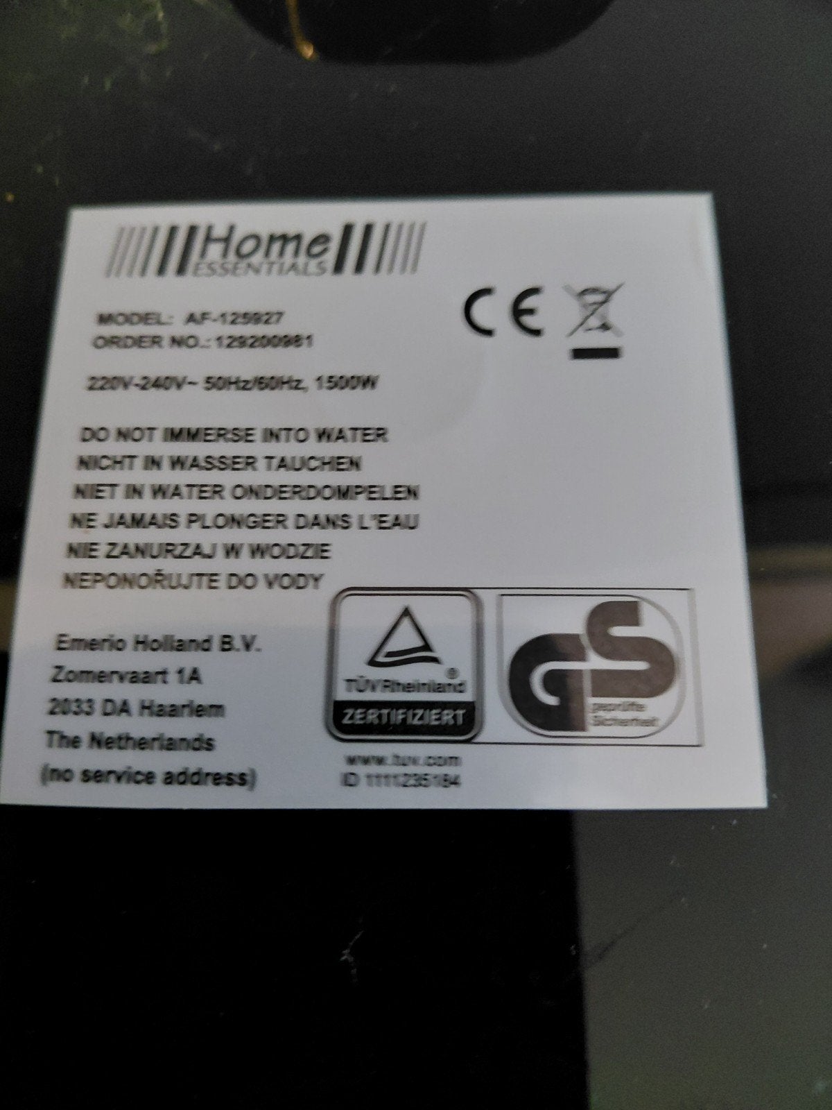 Home Essentials Airfryer AF-125927 - Zwart, Ophalen of Verzenden, Gebruikt, Airfryer, 750 t/m 999 gram