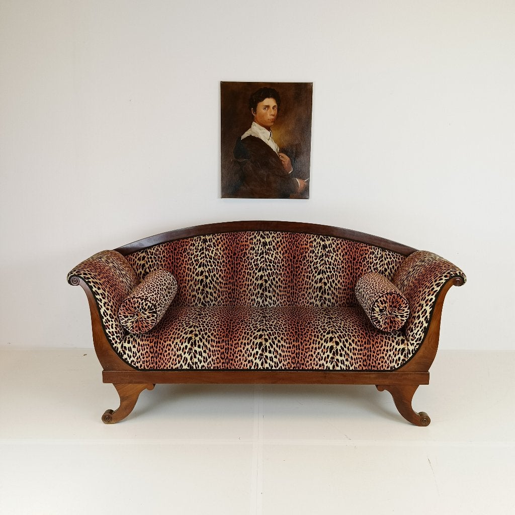 antieke Biedermeier Sofa met Luipaard Trim, Ophalen of Verzenden