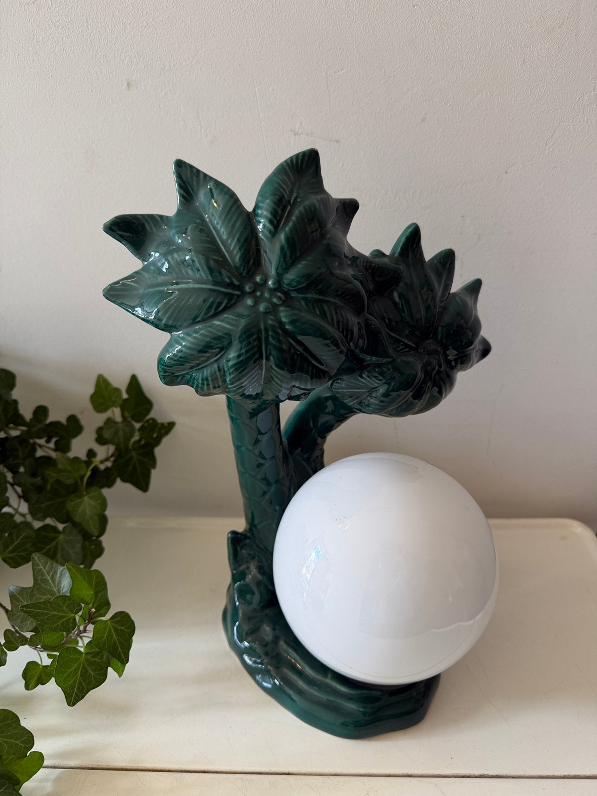 Palmbomen lamp met witte bol jaren 80 vintage, Ophalen of Verzenden