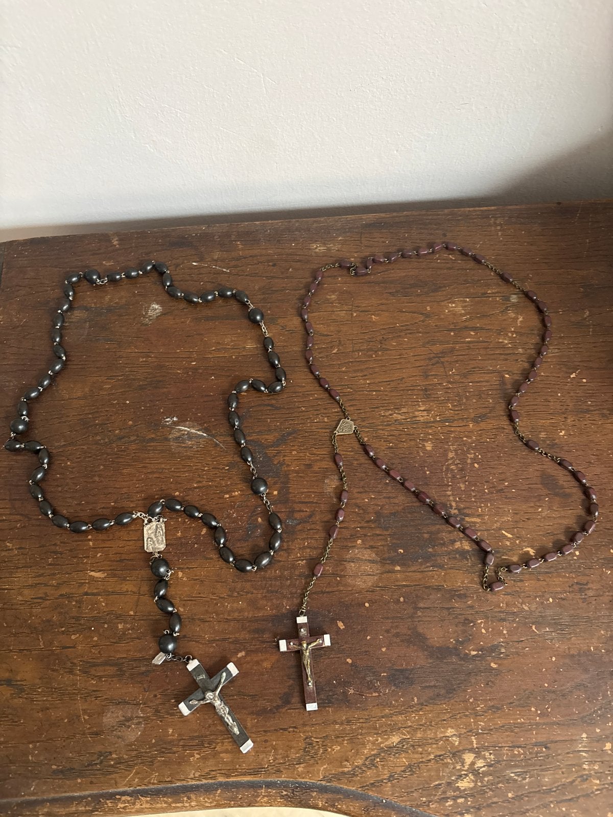 Set van 2 Vintage Religieuze Rozenkransen - Hout & Ebbenhout, Ophalen of Verzenden