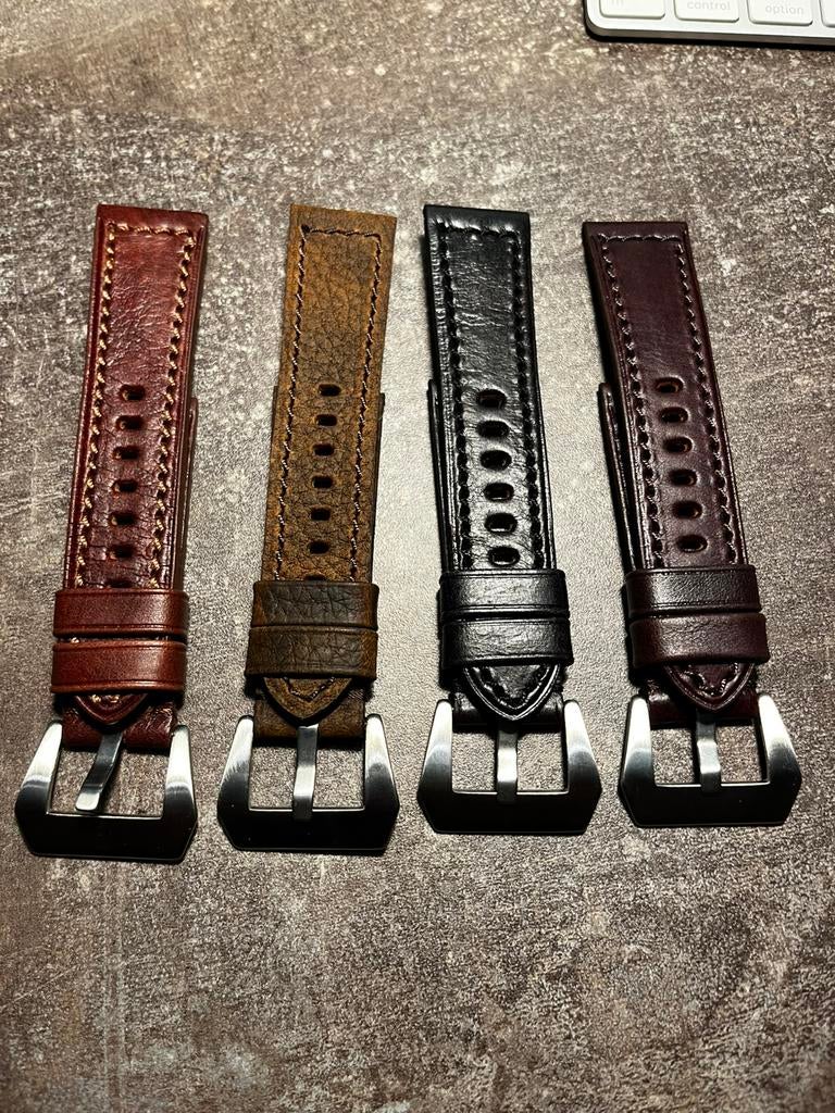24 mm Horlogeband: kalfsleder in 4 kleuren met buckle., Ophalen of Verzenden, Nieuw, Leer, Overige merken