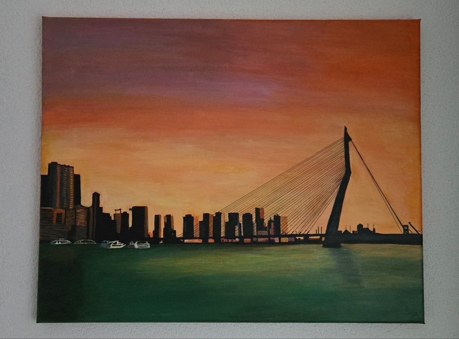 Skyline Rotterdam op canvas, Ophalen of Verzenden, Nieuw, Schilderij, 75 cm of meer
