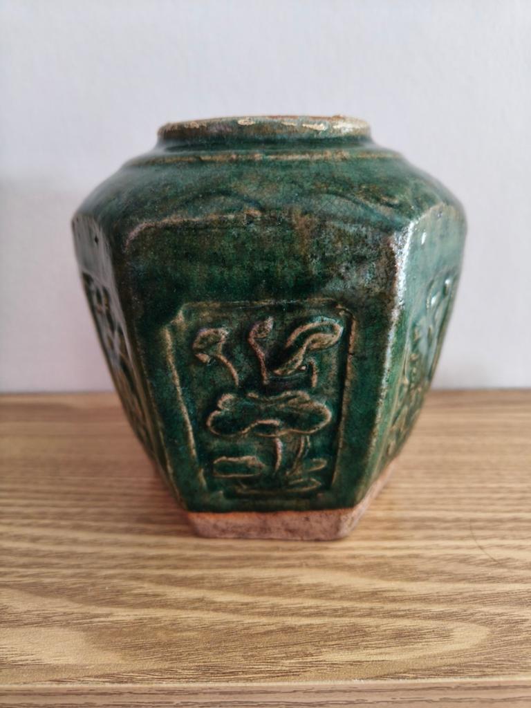 Antieke Chinese Shiwan Gemberpot  Groen Loodglazuur 19e eeuw, Ophalen of Verzenden